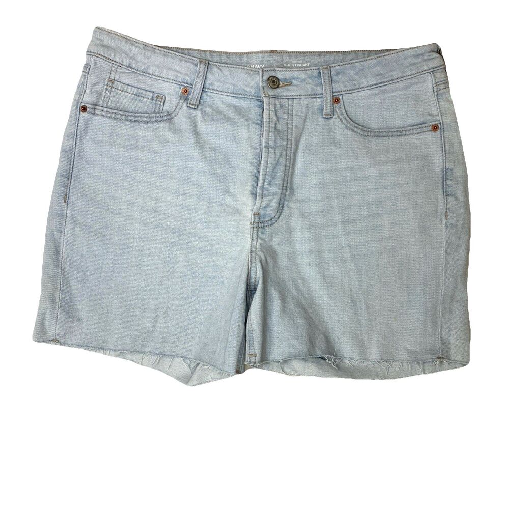 Old Navy OG Straight Denim Shorts Button Fly Raw Hem Light Blue 14 Granola Boho
